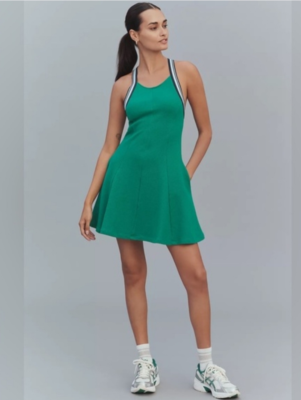 Anthropologie Daily Practice Crisscross-Back Swing Mini Dress Green Size M NWT